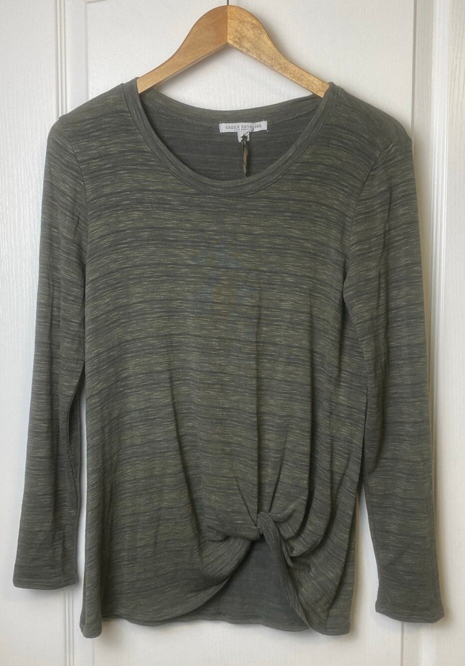 Green Envelope Army Green Space Dyed Long Sleeve Side Knot Sweater Size Small